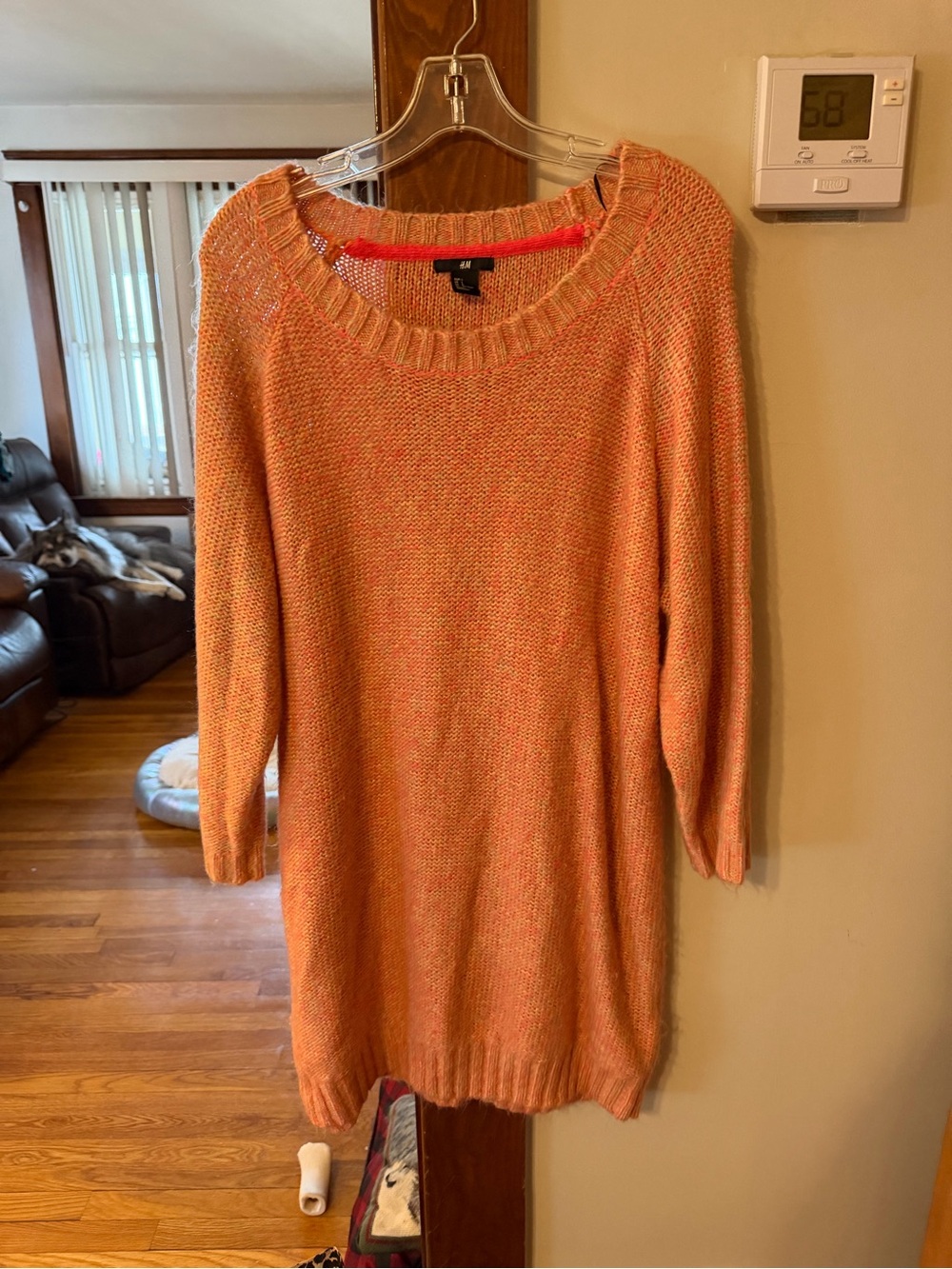 H&M Coral Orange Crewneck Sweater Dress